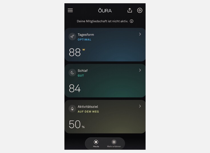 Die Oura-App zeigt ohne Abo nur diese drei Metriken an.