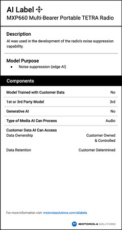 MXP660 Multi Bearer Portable TETRA Radio AI Label (Quelle: Motorola)