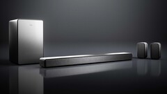 Die TCL Q6510 wird mit zwei drahtlosen Satelliten-Lautsprechern und einem Subwoofer geliefert. (Bild: TCL)