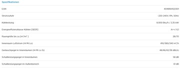 Daten der neuen Portasplit Cool OHNE Heizfunktion.