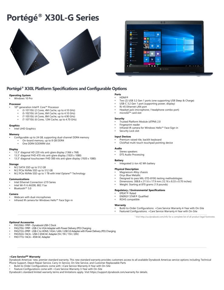 Dynabook Portege X30L-G Spezifikationen (Quelle: Sharp)