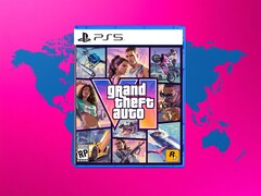 GTA 6 PS5 Box mit einer Weltkarte im Hintergrund