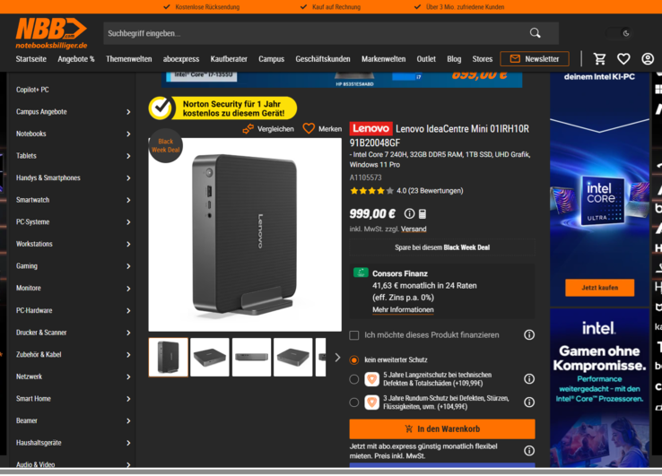 Lenovo IdeaCentre Mini 01IRH10R 91B20048GF für 999 Euro.