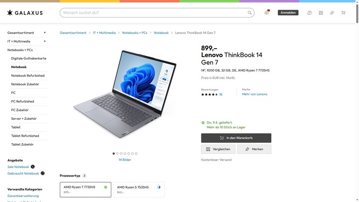 Lenovo ThinkBook 14 G7 ARP (21MV0095GE) für 899 Euro.