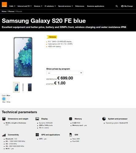 Der Europreis für das Samsung Galaxy S20 FE in 4G-Version dürfte 699 Euro betragen.