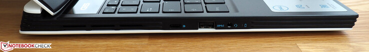 linke Seite: USB-C (mit DisplayPort), USB-A, 3,5-mm-Klinke