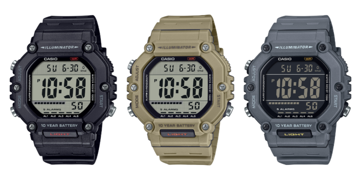 Von links nach rechts: die Casio-Uhren AE1600H-1AV, AE1600H-5AV und AE1600H-8BV. (Bildquelle: Casio)