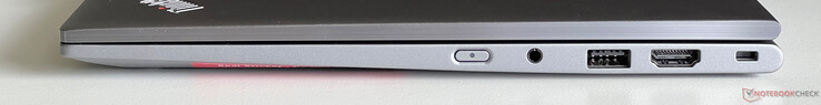 Rechts: Power Button, 3,5-mm-Audio, USB 3.2 Gen.1 (5 Gbit/s), HDMI 2.1, Kensington Nano Security Slot