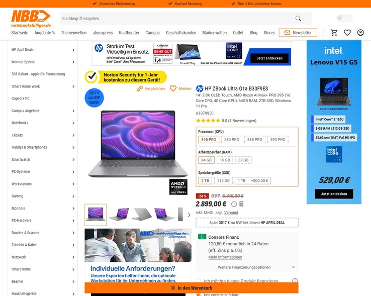 HP ZBook Ultra G1a B30F9ES für 2.899 Euro.