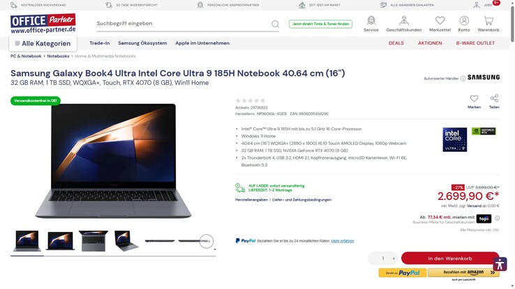 Samsung Galaxy Book4 Ultra (NP960XGL-XG1DE) für 2.699,90 Euro.