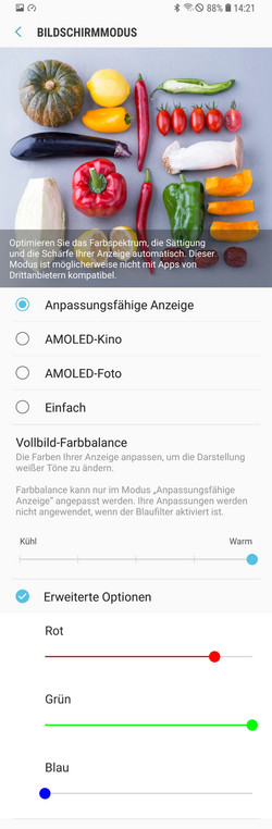 optimierte Einstellungen für die anpassungsfähige Anzeige des Samsung Galaxy S9+