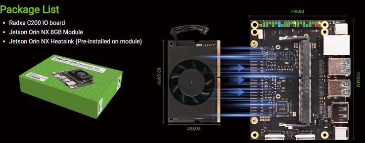 Es handelt sich faktisch um ein Carrier Board mit gekühltem Jetson Orin NX 8GB-Modul (Bildquelle: Radxa)