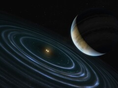 Illustration eines blauen Planeten mit zwei Sternen