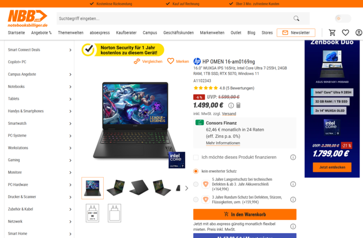 HP Omen 16-am0169ng für 1.499 Euro.