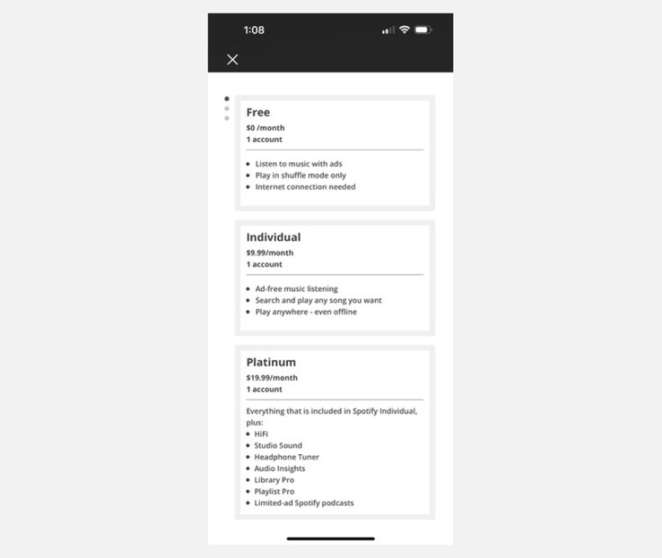 Spotify bewirbt die Vorzüge des Platinum-Abonnements bereits in einer Umfrage. (Bild: 9to5Mac)