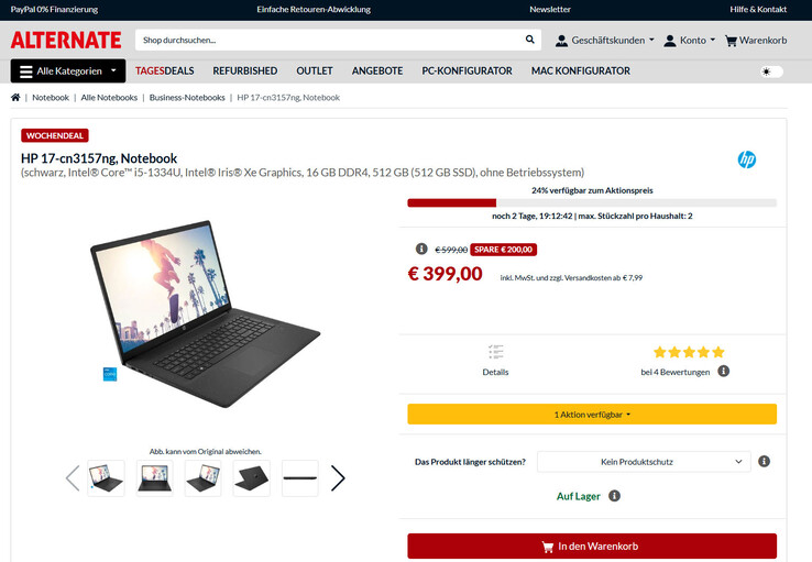 Das HP 17-cn3157ng im Angebot für 399 Euro.