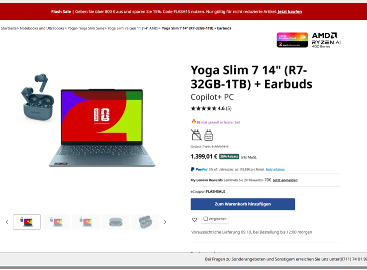 Lenovo Yoga Slim 7 14AGP11 83QS0043GE für 1.399,01 Euro.