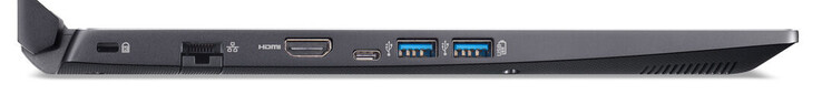 Linke Seite: Steckplatz für ein Kabelschloss, Gigabit-Ethernet, HDMI, 3x USB 3.2 Gen 1 (1x Typ C, 2x Typ A)