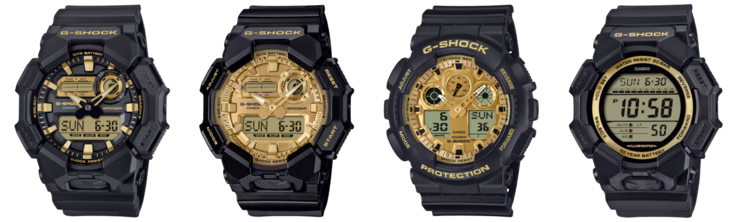 Von links nach rechts: GA010GB-1A9, GA010GGB-1A9, GA100GGB-1A9 und GD010GB-1A9. (Bildquelle: Casio)