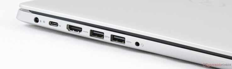 Links: Netzanschluss, USB 3.1 Typ-C Gen. 1 mit DP/Power Delivery, HDMI 1.4a, 2x USB 3.1 Gen. 1 Typ-A, kombinierter 3,5-mm-Audioanschluss