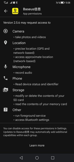 Berechtigungen der App
