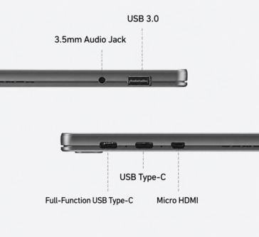 Acer A543 Tablet Anschlüsse: USB-C, USB-A und micro-HDMI