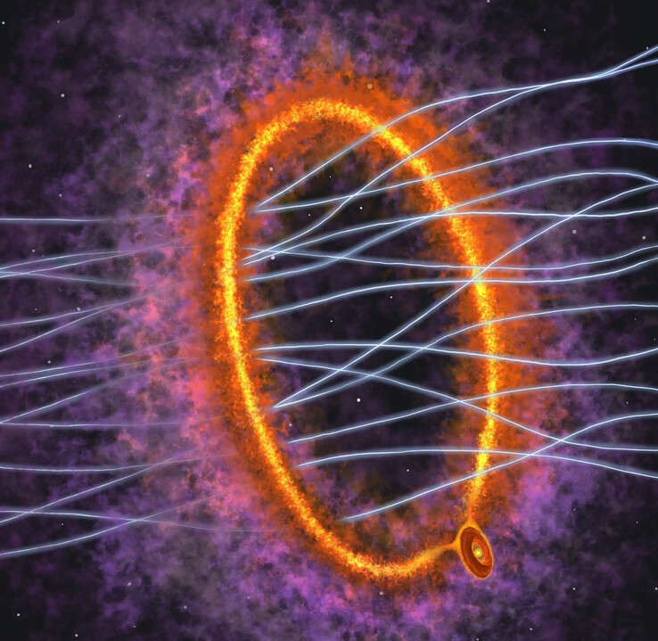 Illustration zeigt den Gasring und den jungen Stern MC 27