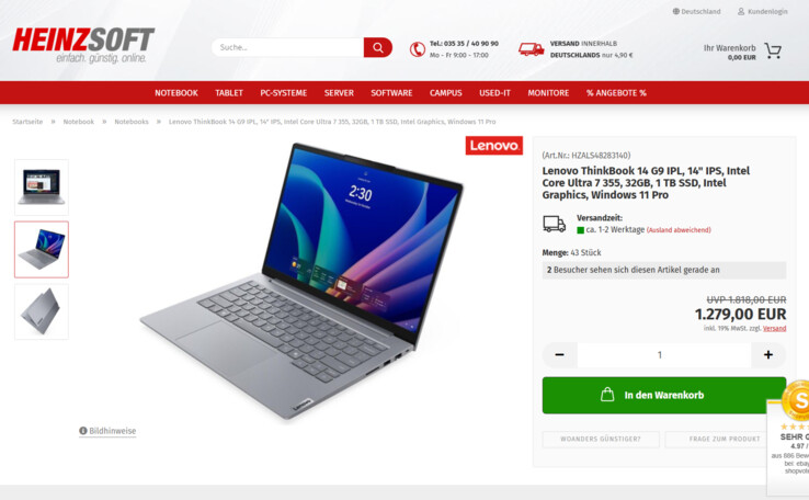 Lenovo ThinkBook 14 Gen 9 IPL 21UX005NGE für 1.279 Euro.
