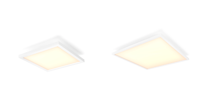 Das Philips Hue Aurelle Panel Square, klein (links), und Square, groß (rechts). (Bildquelle: Philips Hue)