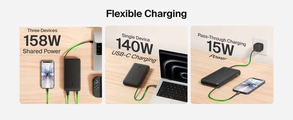 Die Belkin UltraCharge Pro Laptop Power Bank 25K kann drei Geräte gleichzeitig aufladen