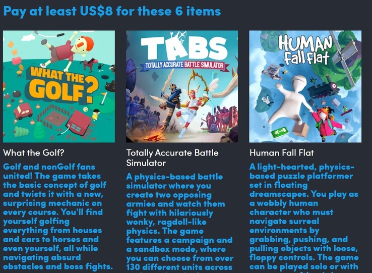 Für 8 Euro bekommen Gamer sechs Spiele. (Bildquelle: Humble Bundle)