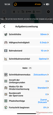 Einstellungen für Mähvorgang