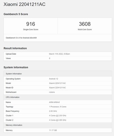 Xiaomi Redmi K50 Pro auf Geekbench mit Dimensity 8100