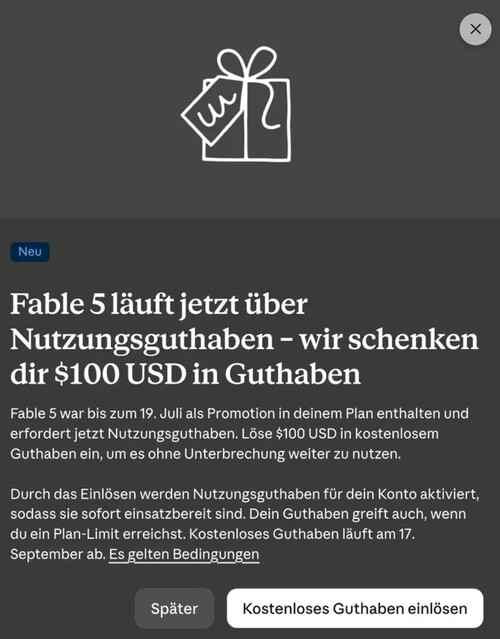 Claude-Guthaben von 100 Dollar