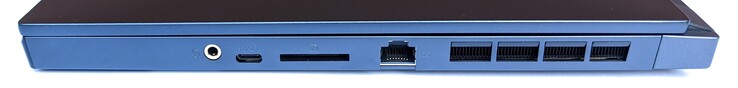 Rechte Seite: kombinierter 3,5-mm-Audioanschluss, USB 3.2 Gen2 Typ-C, SD-Kartenleser, GigabitLAN, Lüferauslass
