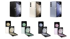 Samsungs Foldable-Kollektion des Jahres 2023: Galaxy Z Flip5 in vier Farben, Galaxy Z Fold5 in drei Farben. (Bild: SnoopyTech/XDA Developers)