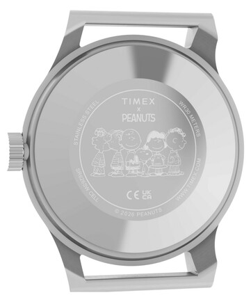 Gehäuseboden der Timex x Peanuts MK1 mit Snoopy und anderen Peanuts-Figuren.