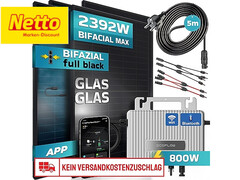 Balkonkraftwerk Sunniva mit vier bifazialen Solarmodulen, Ecoflow-Wechselrichter und Zubehör (Bildquelle: Netto)