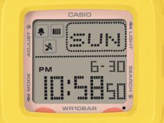 Die Casio Baby-G BGD-10KPM-7 verfügt über ein nahezu quadratisches digitales Zifferblatt, das zahlreiche Informationen übersichtlich darstellt