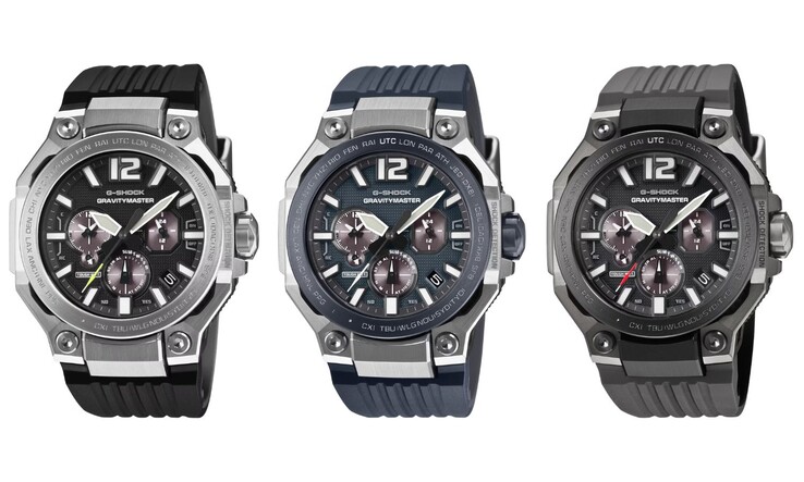 Von links nach rechts: die Casio G-Shock Uhren GWR-B3000-1A, GWR-B3000A-2A und GWR-B3000B-8A