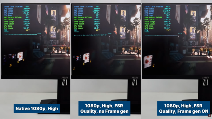Benchmarking von CyberPunk auf dem RX 7400 / Intel Core i7-10700 Setup.
