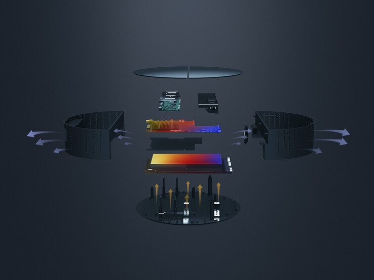 Der Standfuß beherbergt die übrigen Bauteile, die für einen TV notwendig sind, wie etwa die Lautsprecher oder das Mainboard.