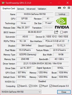 GPU-Z Nvidia GeForce MX150