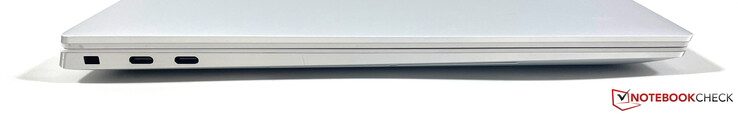 Links: Steckplatz für ein Sicherheitsschloss, 2x USB-C mit Thunderbolt 4 (DisplayPort, PowerDelivery)