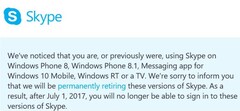 Nutzer Information zur Skype-Abschaltung (Quelle: thurrott.com)