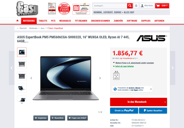 Asus ExpertBook PM5 G2 PM5606CGA-SH0032X für 1.856,77 Euro