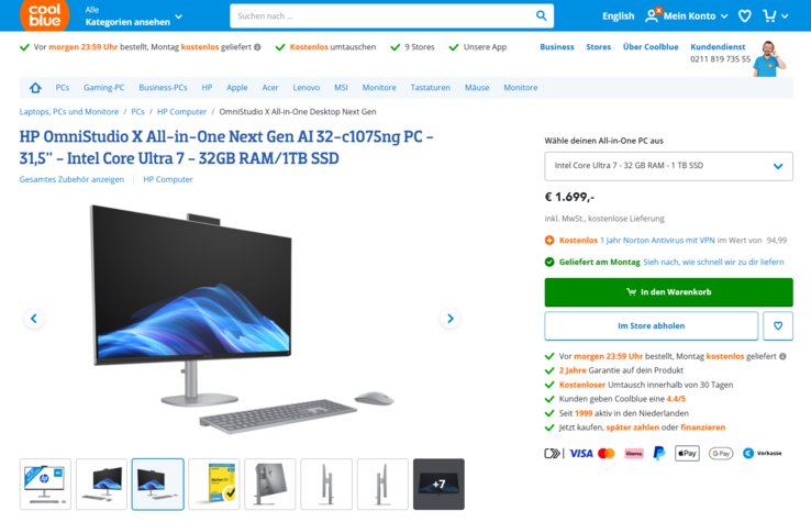 HP OmniStudio X All-in-One 32-c1075ng für 1.699 Euro.