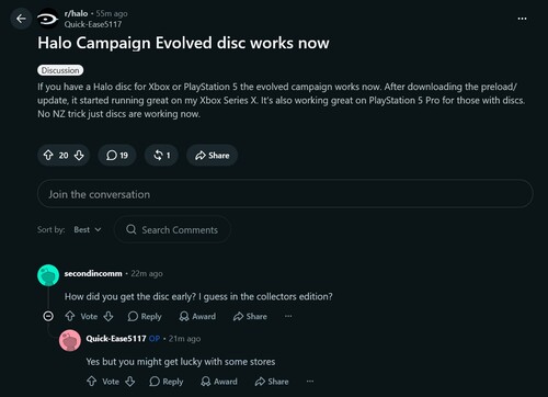 Reddit-Kommentare zu bereits spielbaren Discs von Halo Campaign Evolved