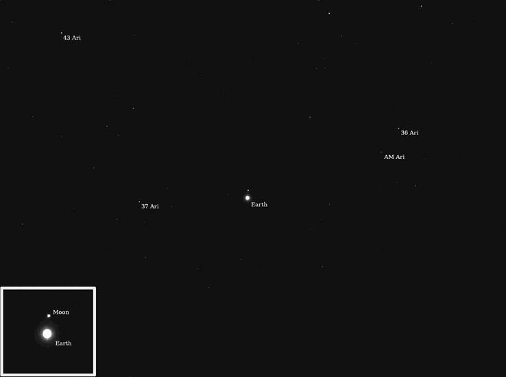 Das von der Raumsonde Psyche angefertigte Bild zeigt die Erde und den Mond (Bildquelle: NASA, JPL-Caltech, ASU)