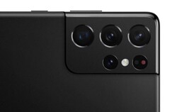 Die Kamera des Galaxy S21 Ultra, hier als Ausschnitt eines viel größeren Renderbilds des schwarzen Version, die gemeinsam mit allen anderen Galaxy S21-Modellen zu sehen ist.